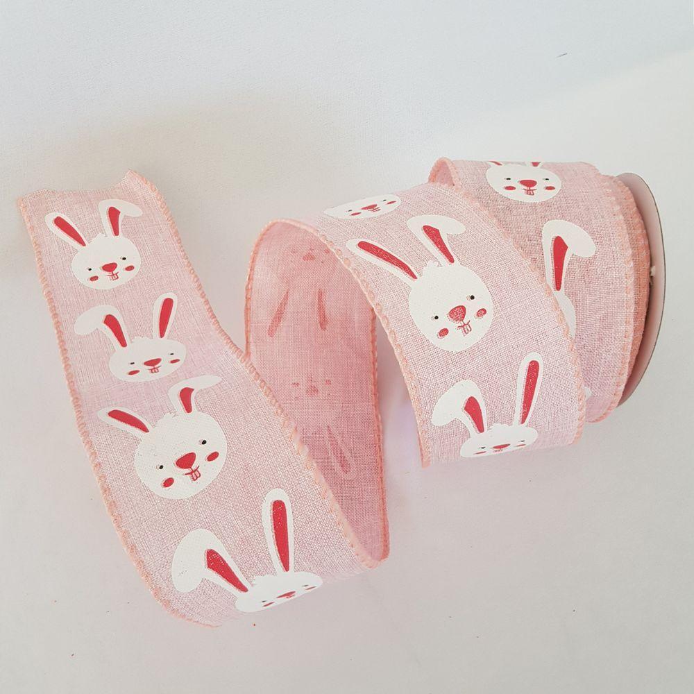Fita Aramada Rosa Com Coelhinho Branco Comp 9.14m - 3