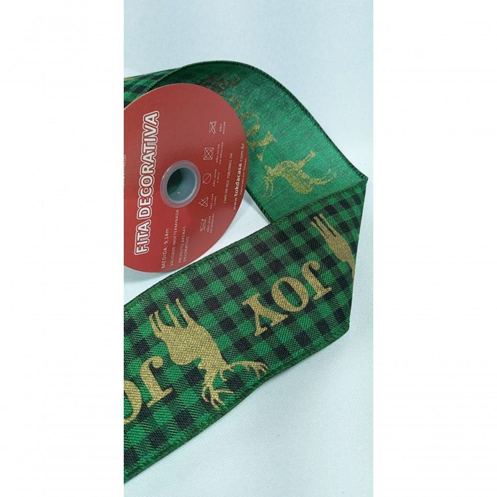 Fita Decorativa Xadrez Verde Com Estampa Rena Joy Ft573 - 2