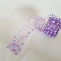 Fita Aramada Voal Lilás Com Mini Flores Comp 9.14m - 5