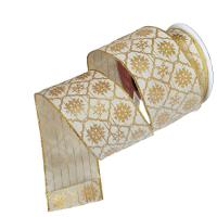 Fita Decorativa Natal Aramada Bege Com Dourada Comp 9.14m - 1