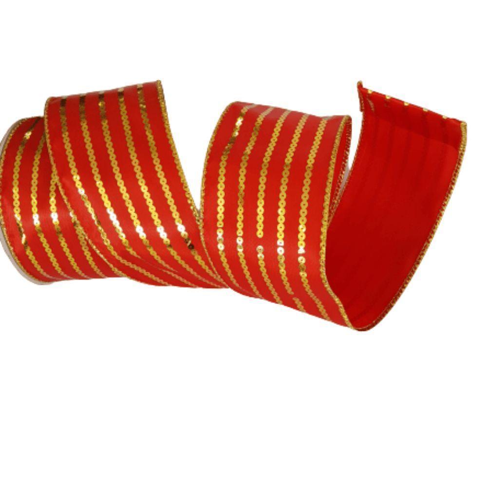 Fita Decorativa Natal Aramada Cetim Vermelha Comp 9.14m - 1