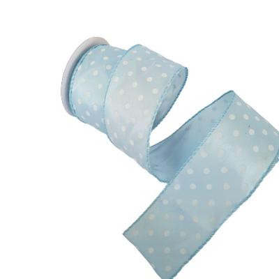 Fita Aramada Azul Com Bolinhas Brancas Comp 9.14m