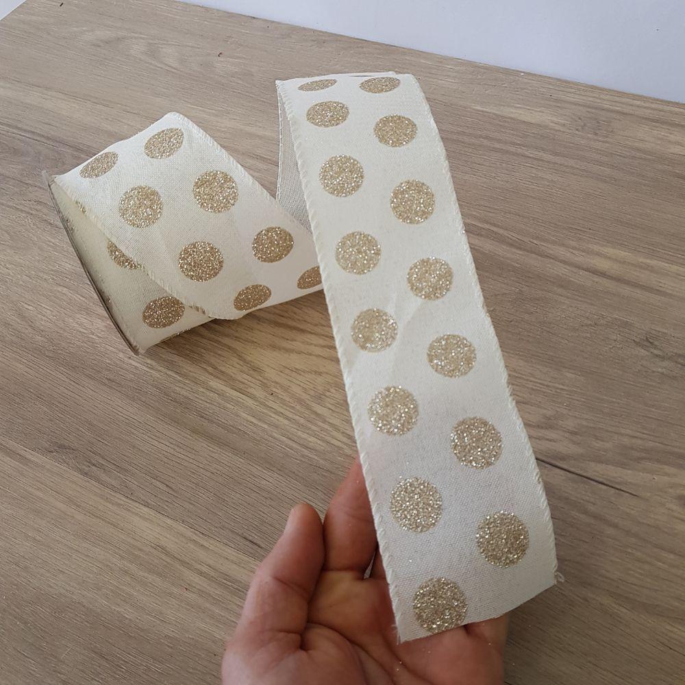 Fita Aramada Com Bolinhas Douradas Comp 9.14m - 2