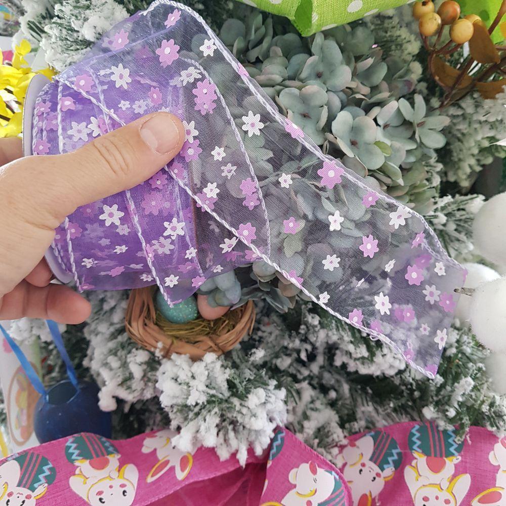 Fita Aramada Voal Lilás Com Mini Flores Comp 9.14m - 3