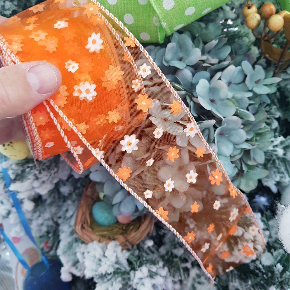 Fita Aramada Voal Laranja Com Mini Flores Comp 9.14m - 7