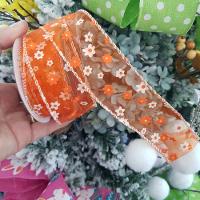 Fita Aramada Voal Laranja Com Mini Flores Comp 9.14m - 7