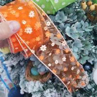 Fita Aramada Voal Laranja Com Mini Flores Comp 9.14m - 13