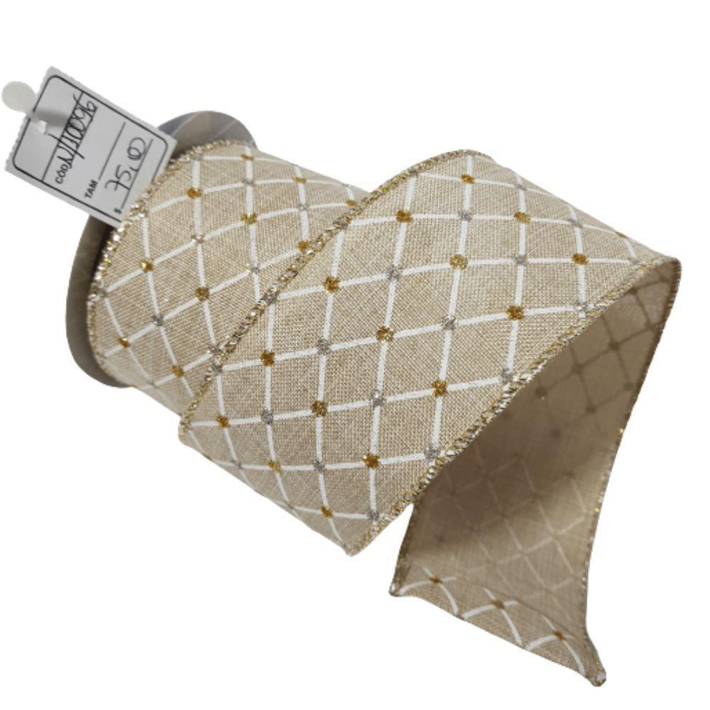 Fita Natal Aramada Bege/branco Com Strass 9,14m - 2
