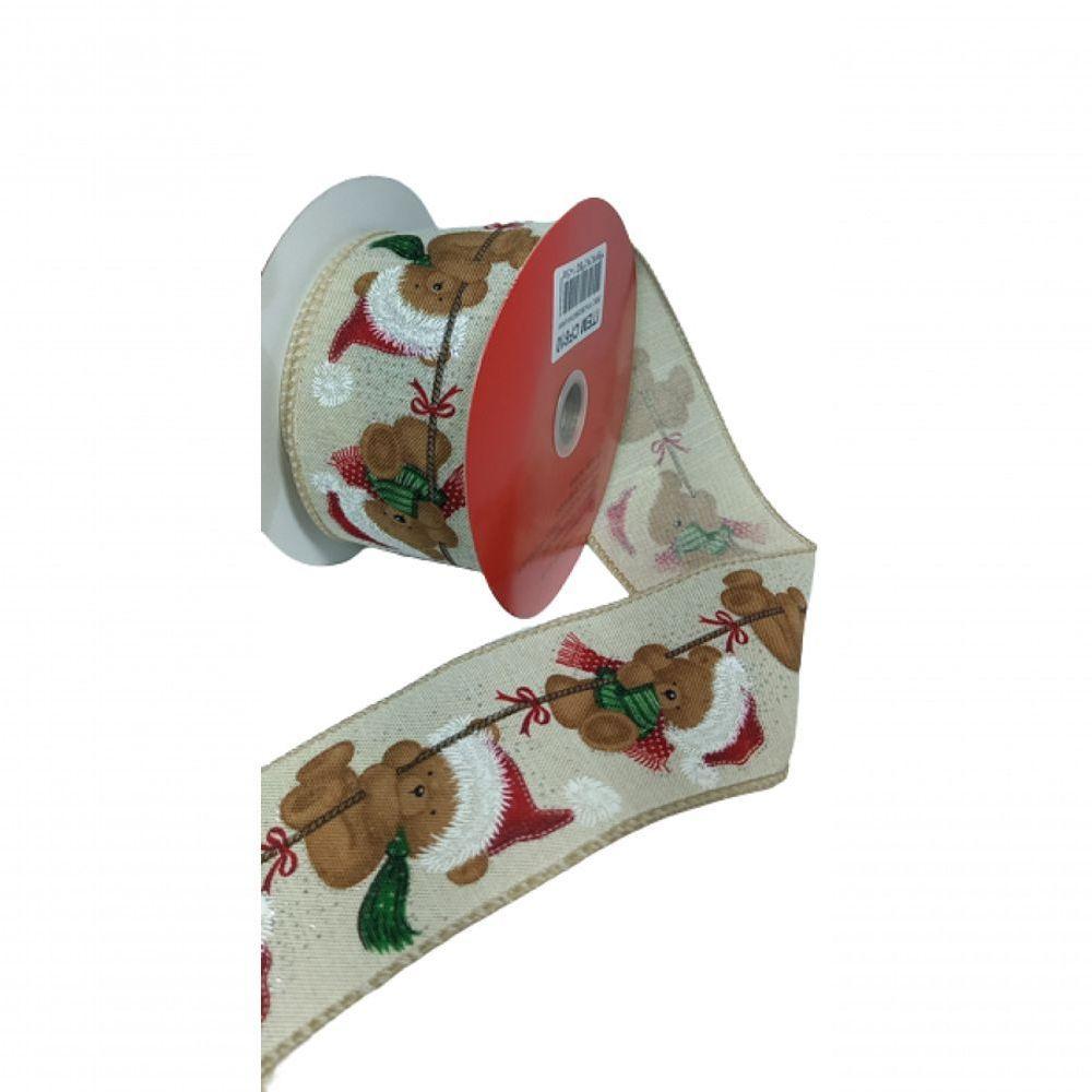 Fita Decorativa Bege Com Estampa De Urso - 1