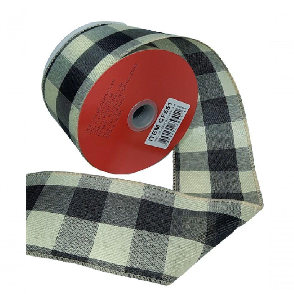 Fita Decorativa Xadrez Bege Com Preto - 1