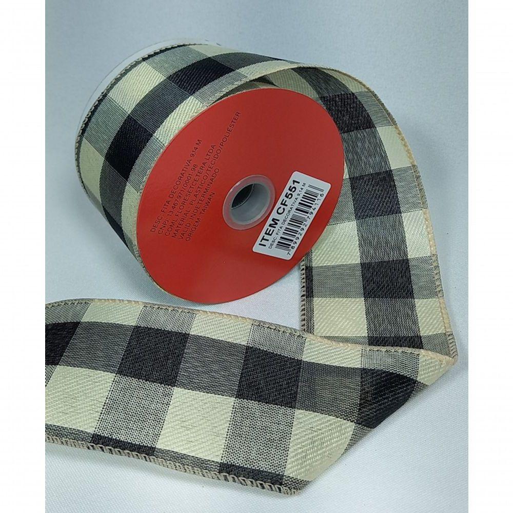 Fita Decorativa Xadrez Bege Com Preto - 2