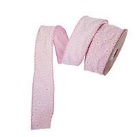 Fita Aramada Rosa Com Flores Brancas Comp 9.14m - 1