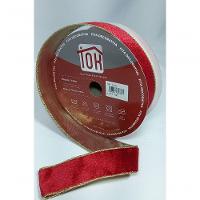 Fita Decorativa Vermelha Veludo Lisa Com Borda Dourada - 2