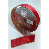 Fita Decorativa Vermelha Veludo Lisa Com Borda Dourada - 3