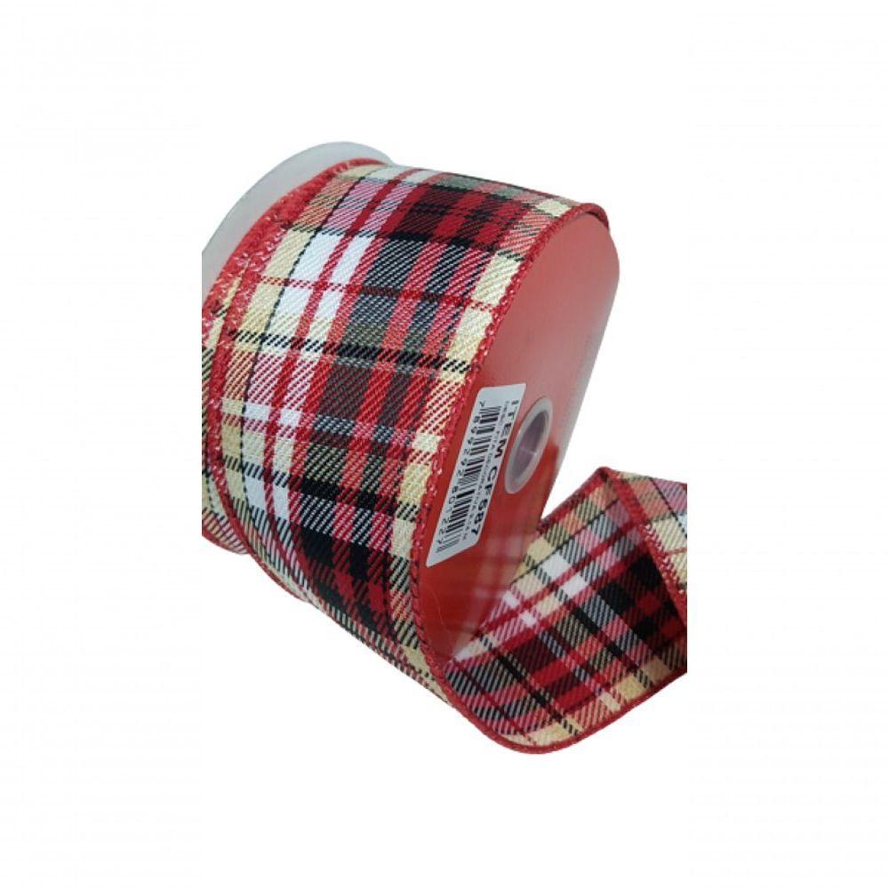 Fita Decorativa Xadrez Vermelha Com Bege - 1