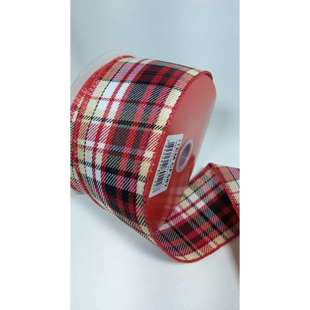 Fita Decorativa Xadrez Vermelha Com Bege - 3