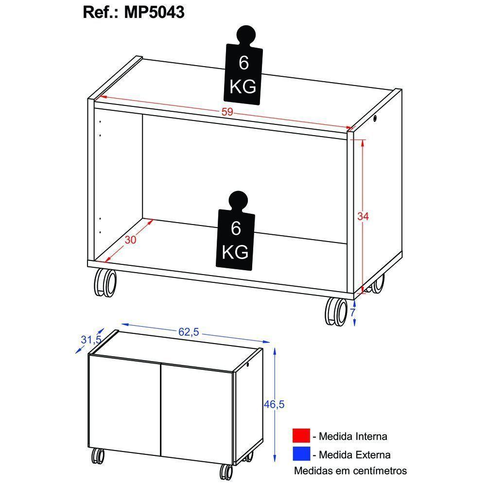 Gabinete Armário De Banheiro 62,5cm Com Rodízios 2 Portas Multimóveis Mp5043 Branco Branco - 4