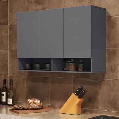 Armario Aereo Milão Cozinha 3 Portas E 2 Nichos Cinza Cinza