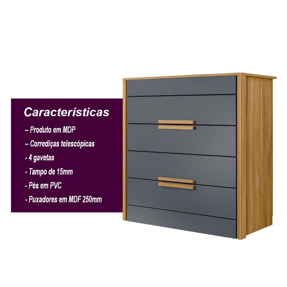 Cômoda Com 4 Gavetas Dhara - Freijo / Cinza Freijo / Cinza - 3