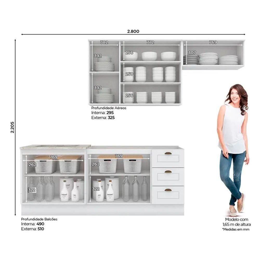Cozinha Completa Americana (2 Aéreos, 2 Balcões, 1 Complemento) 5 Peças Branco - Henn - 8