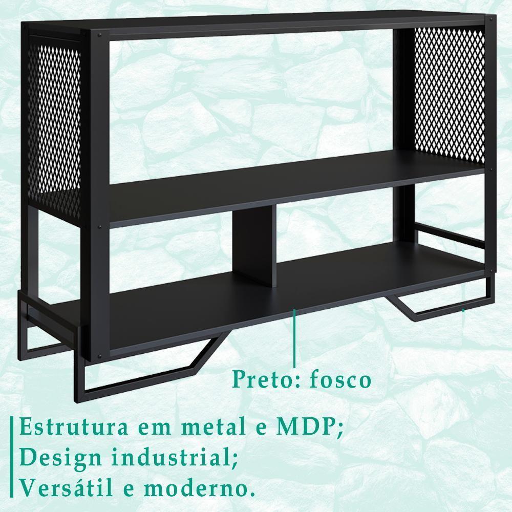 Aparador 80 Cm Estilo Industrial 2 Prateleiras Telado 1021 Preto Pp Preto - 3