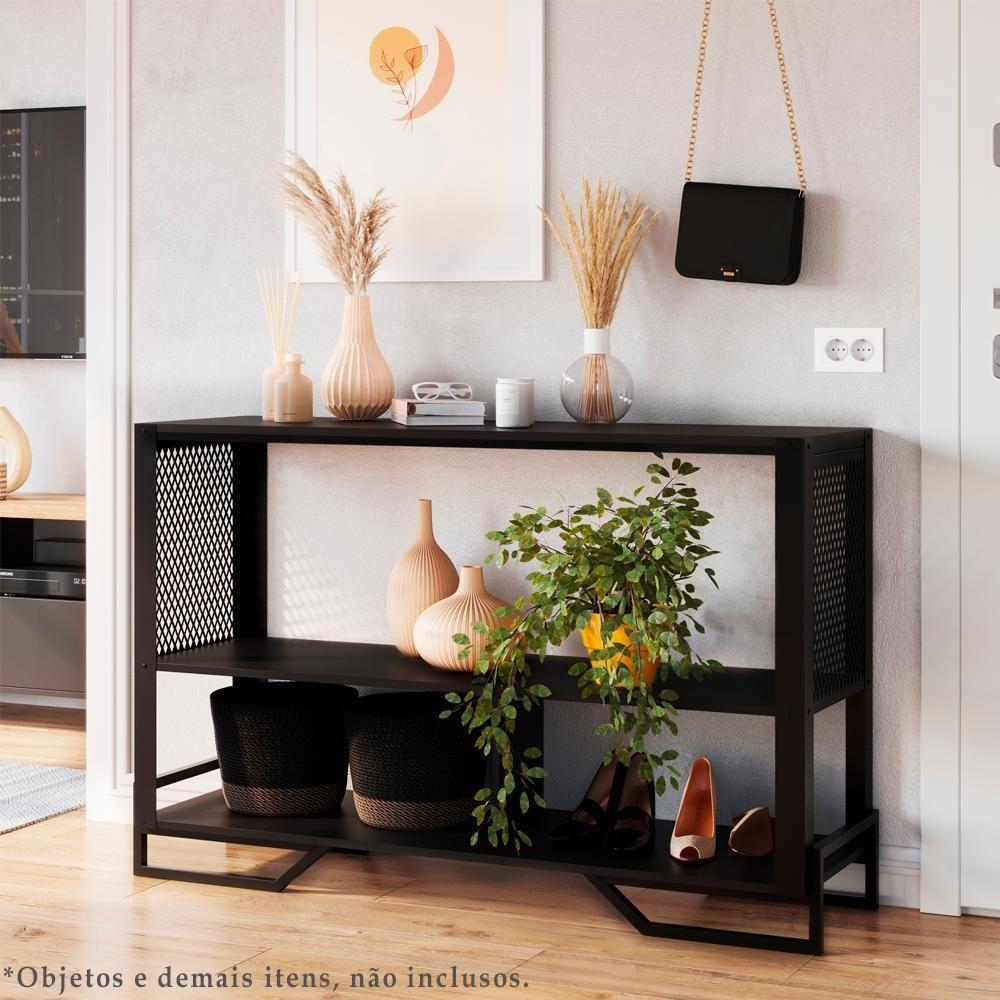 Aparador 80 Cm Estilo Industrial 2 Prateleiras Telado 1021 Preto Pp Preto - 5