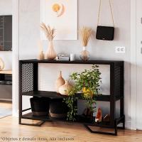 Aparador 80 Cm Estilo Industrial 2 Prateleiras Telado 1021 Preto Pp Preto - 5