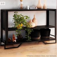 Aparador 80 Cm Estilo Industrial 2 Prateleiras Telado 1021 Preto Pp Preto - 7