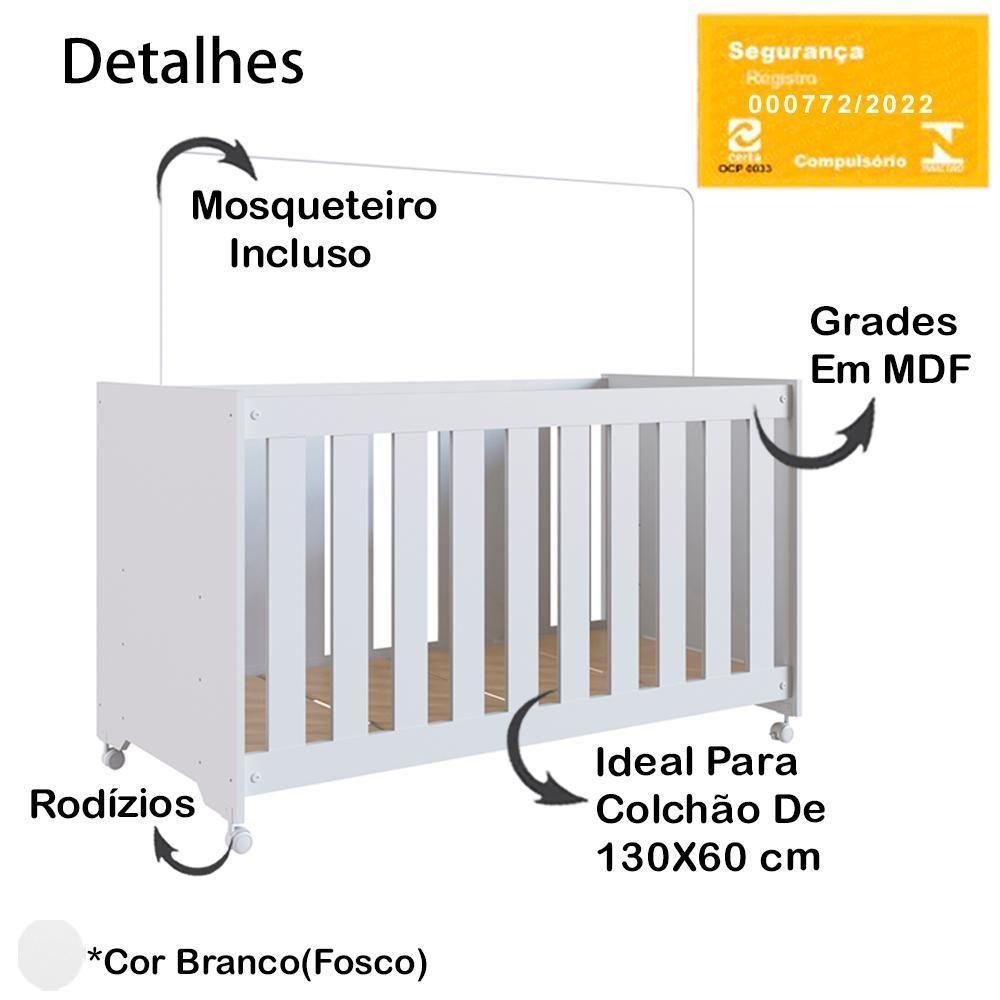 Berço Infantil Com Rodizios La002 Branco Comm Branco - 8