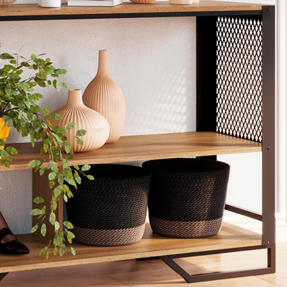 Aparador 80 Cm Estilo Industrial 2 Prateleiras Telado 1021 Preto Mell Pp Preto Mell - 3