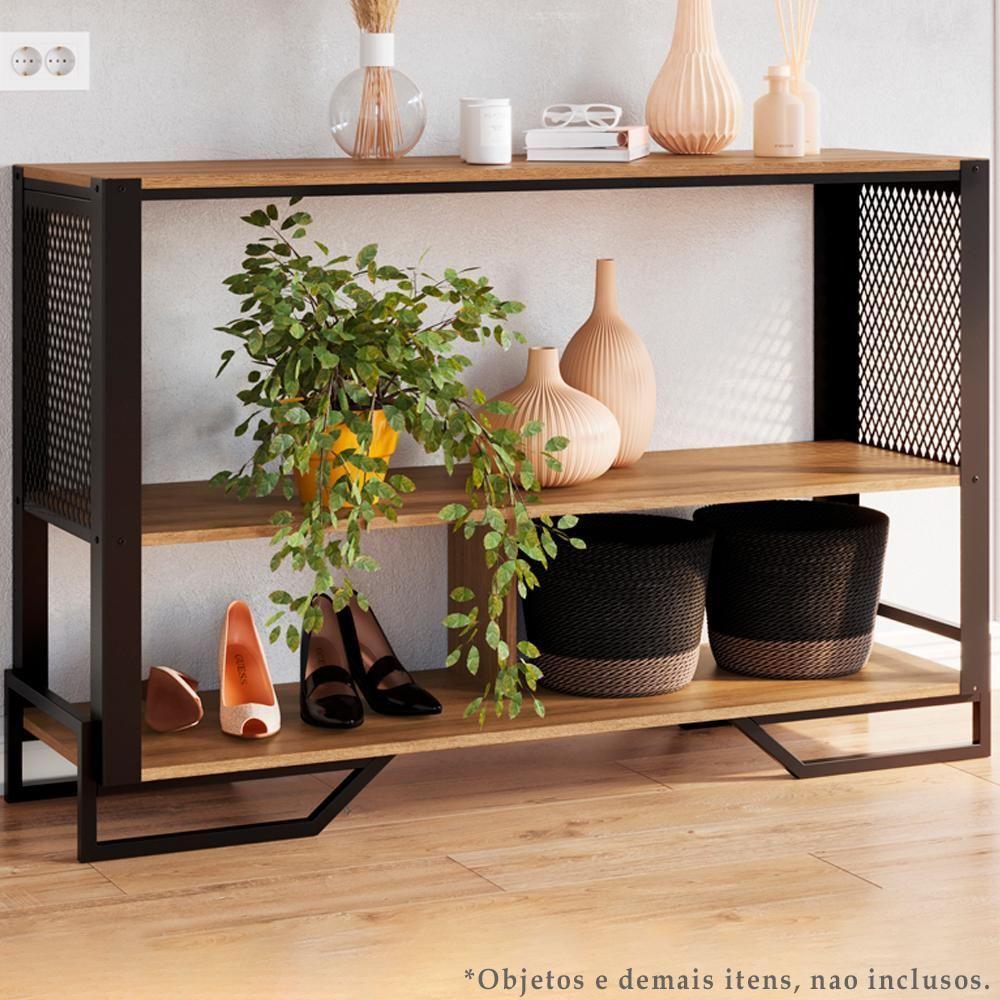 Aparador 80 Cm Estilo Industrial 2 Prateleiras Telado 1021 Preto Mell Pp Preto Mell - 4