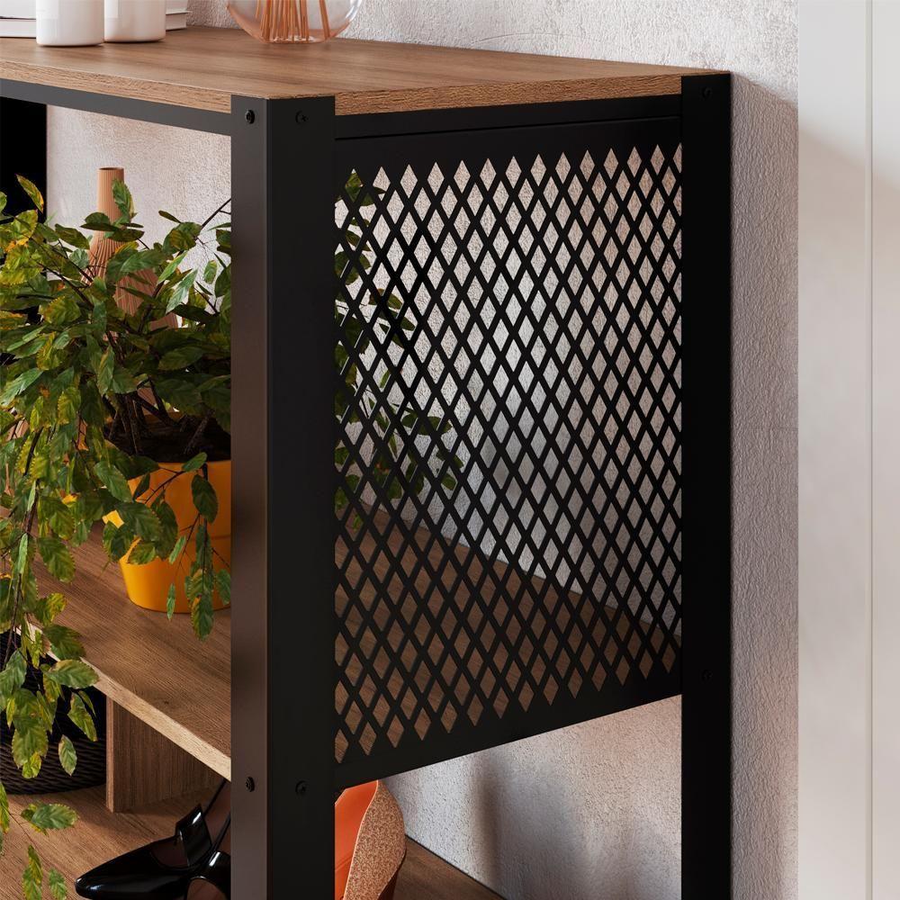 Aparador 80 Cm Estilo Industrial 2 Prateleiras Telado 1021 Preto Mell Pp Preto Mell - 5