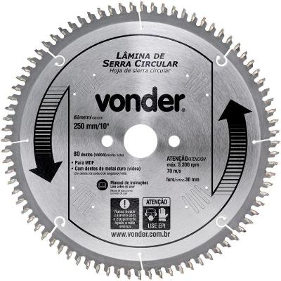 Lamina Serra Circular Vídea 250X30X3,0Mm 80 Dentes 5300 Rpm