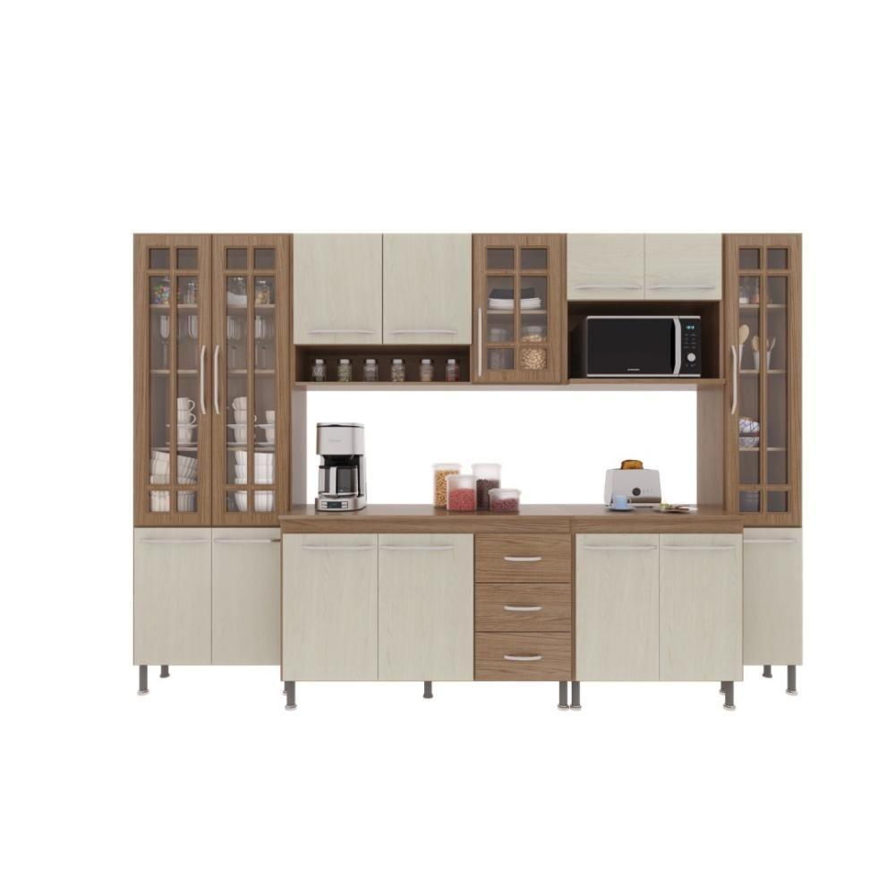 Cozinha Modulada Completa Fidelitá Paris 6 Peças 295cm 15 Portas 3 Gavetas Com Tampo Nogal/salinas - 3