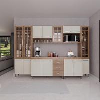 Cozinha Modulada Completa Fidelitá Paris 6 Peças 295cm 15 Portas 3 Gavetas Com Tampo Nogal/salinas - 1
