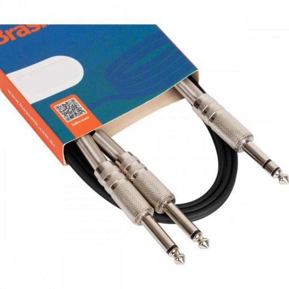 Cabo De Áudio Brasil P10 Estéreox2 P10Mono 1,2M Preto - 1