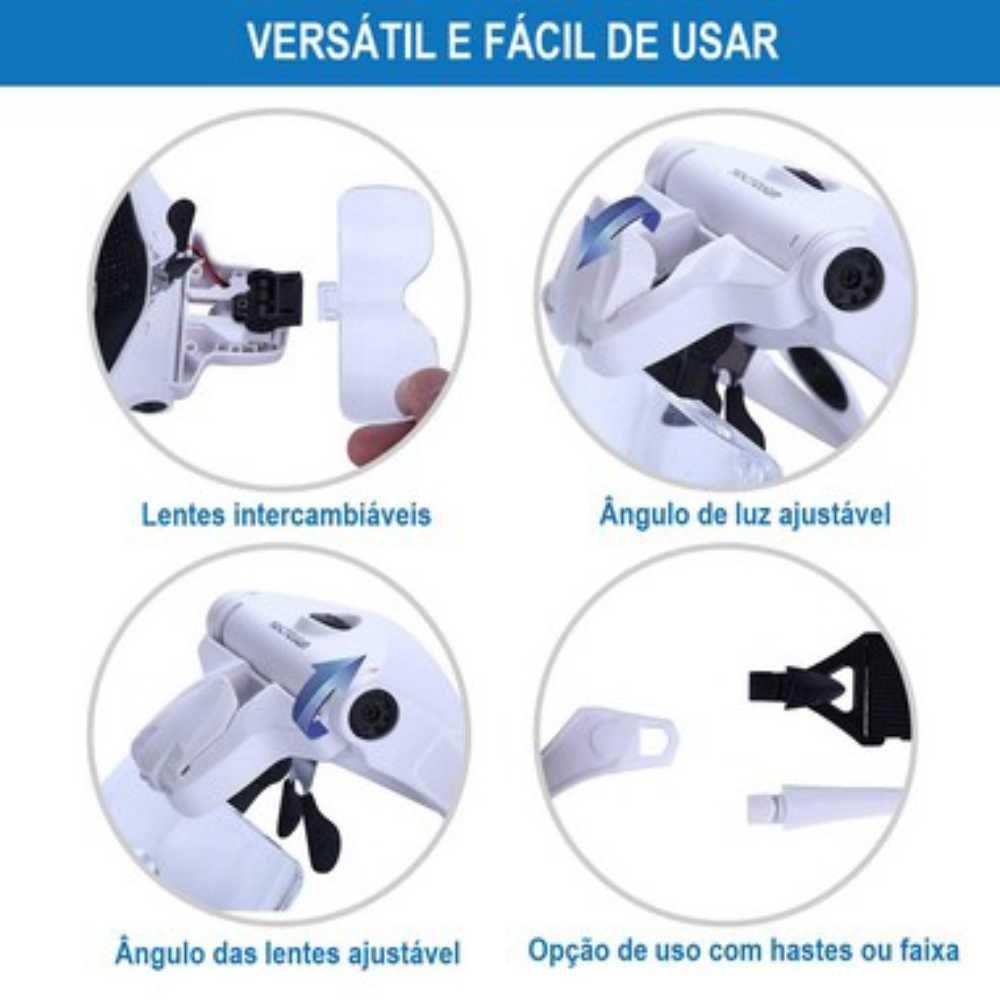 Lupa Cabeça Ajustável 2 LEDs Recarregável 5 Lentes Lorben - 5