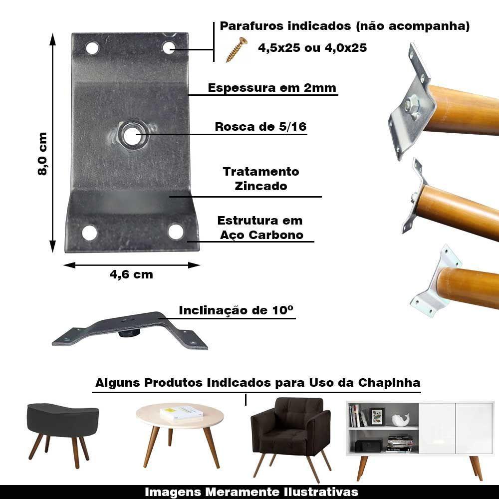 Kit 18 Chapinhas Inclinada 10º Fixação Pés Palito Rosca - 7