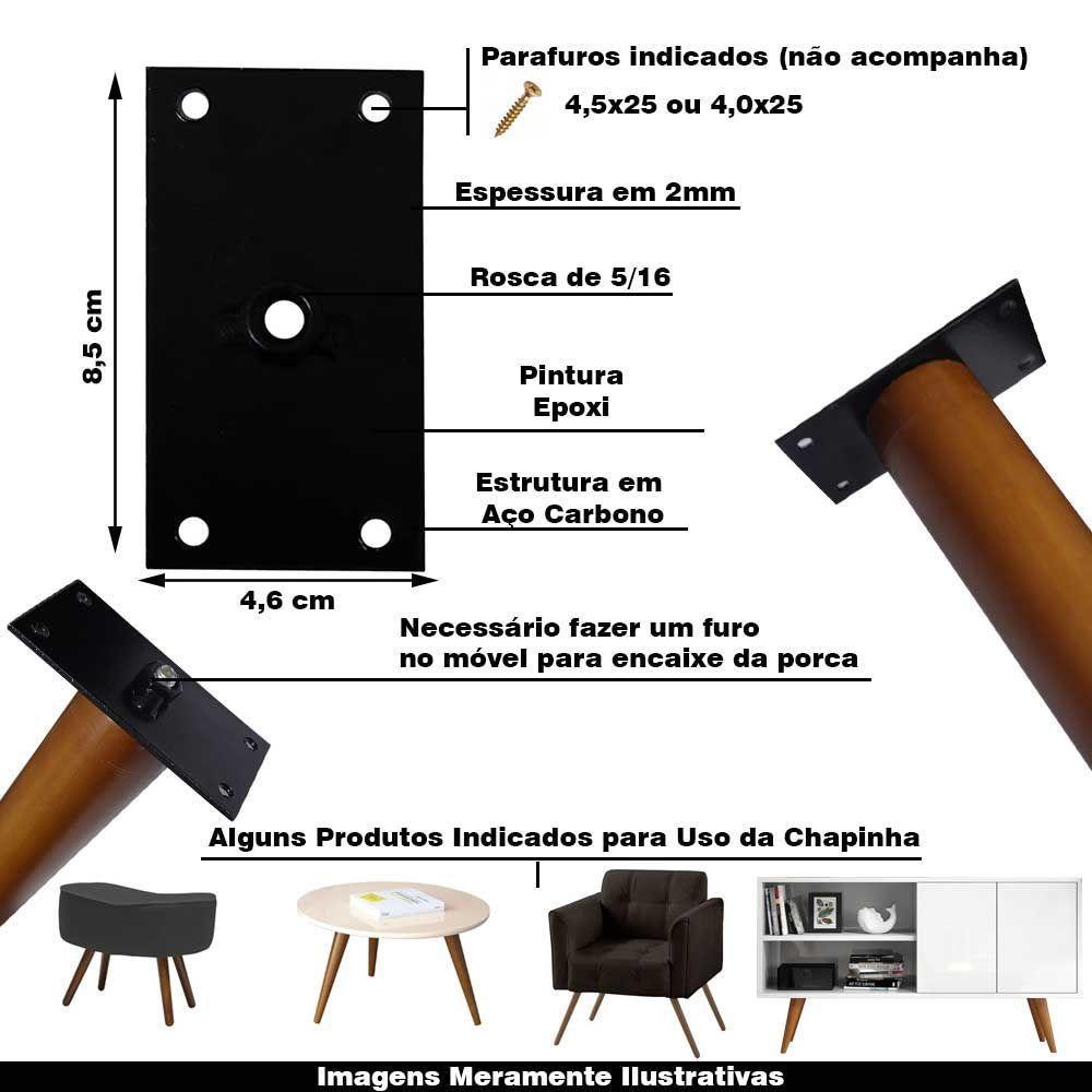 Kit 6 Chapinhas Reta Fixação Pés Palito Rosca 5 16 Preto - 6