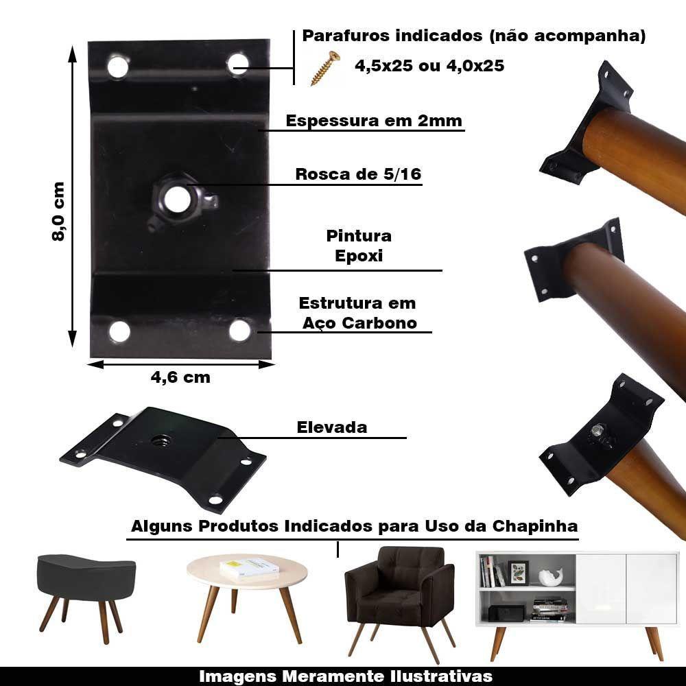 Kit 8 Chapinhas Elevada Fixação Pés Palito Rosca 5 16 Preto - 6