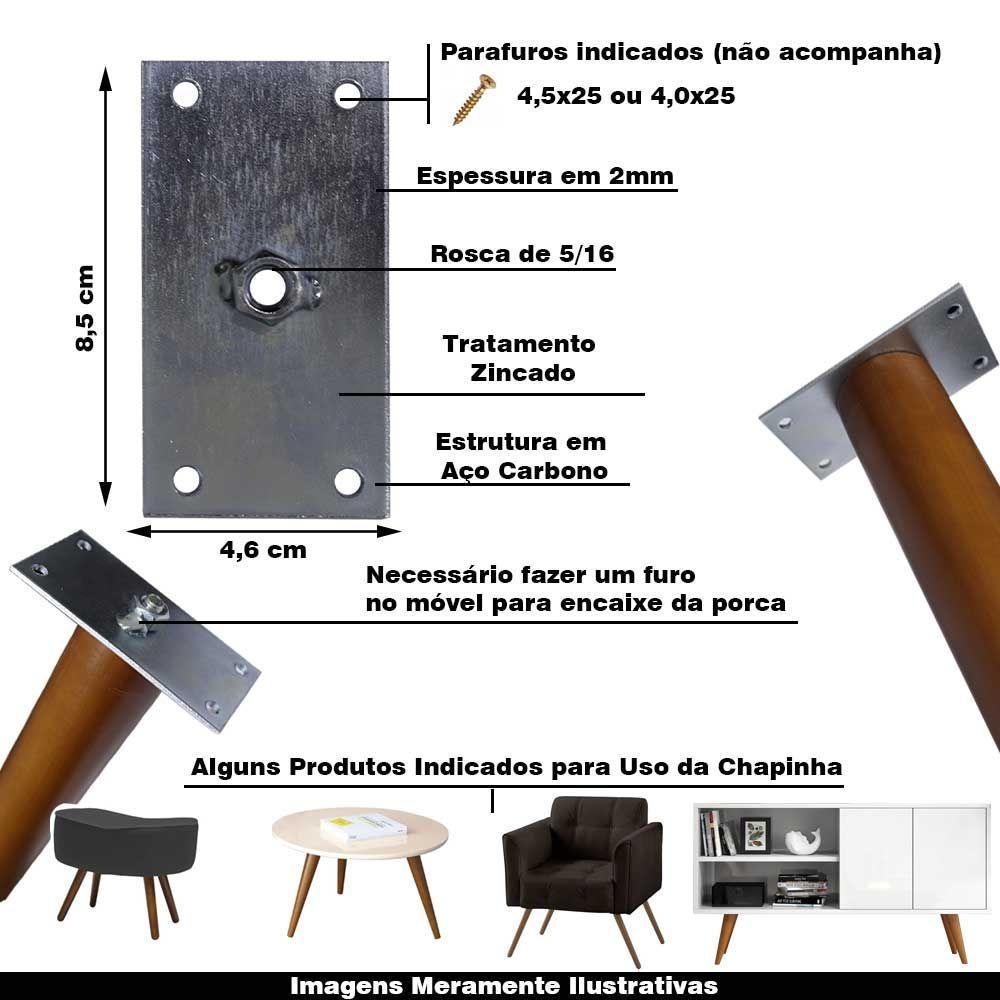 Kit 6 Chapinhas Chapa Reta Fixação Pés Palito Rosca 5 16 - 6