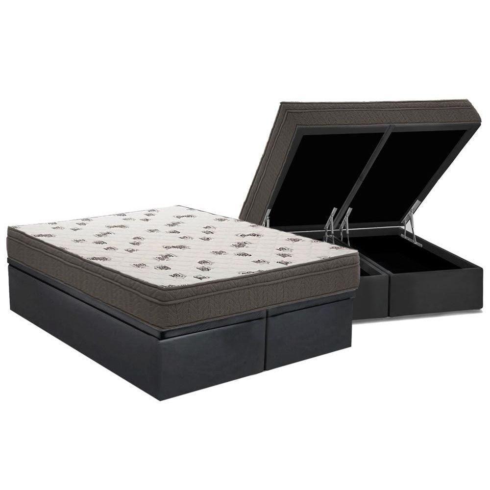 Cama Box Baú Queen: Colchão Espuma Ortobom D45 Light + Base CRC Suede Gray(158x198) - 1