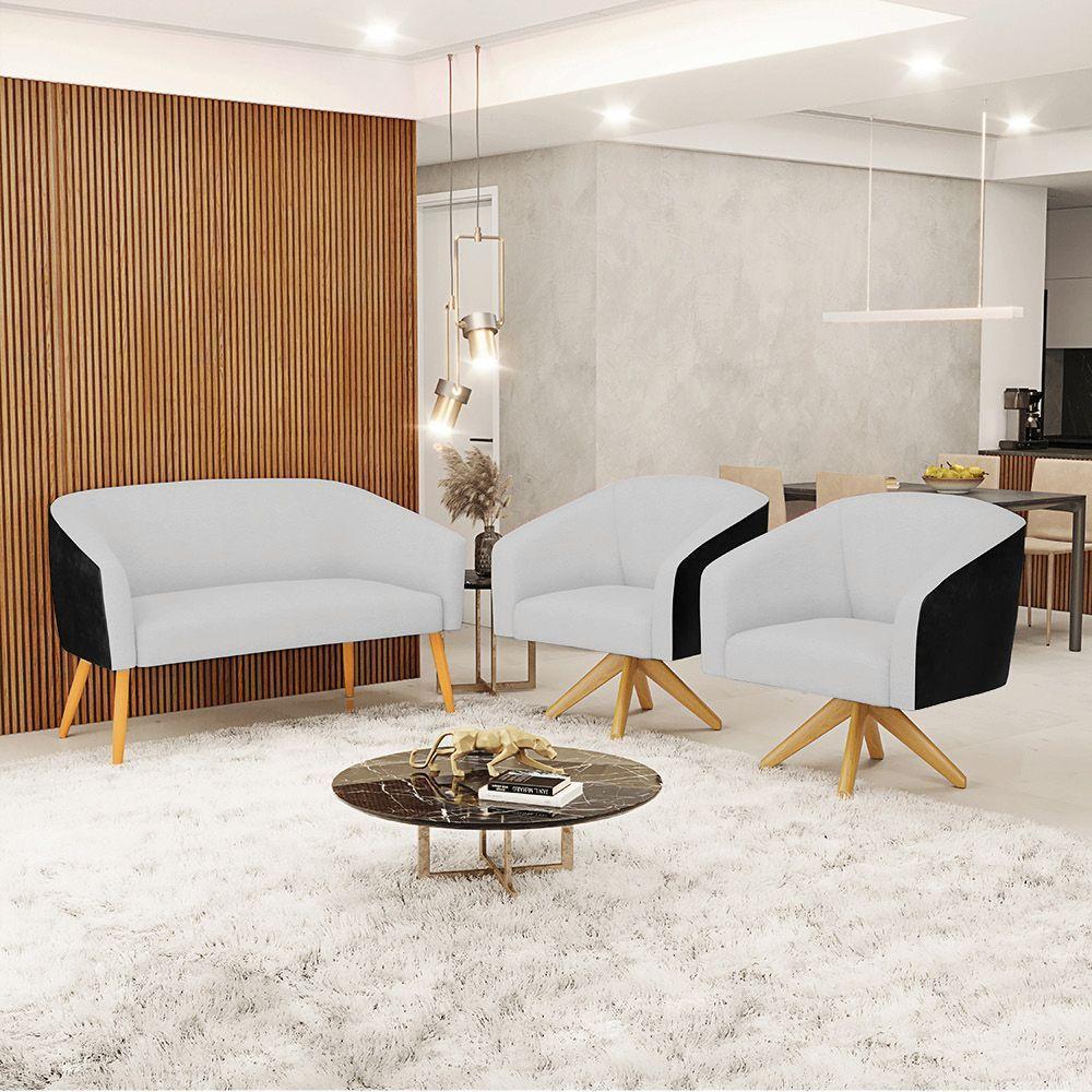 Kit 1 Namoradeira E 2 Poltronas Preto Com Cinza A05 Madeira - 8