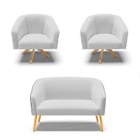 Kit 1 Namoradeira E 2 Poltronas Preto Com Cinza A05 Madeira - 1