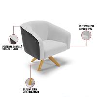 Kit 1 Namoradeira E 2 Poltronas Preto Com Cinza A05 Madeira