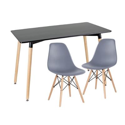 Kit - Mesa De Jantar Retangular Eames 60 X 120 Cm Preto + 2 Cadeiras Eiffel Dsw Cinza Escuro
