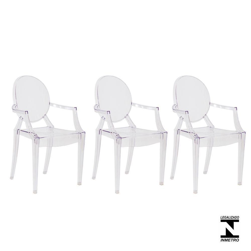 Kit 3 Cadeiras Louis Ghost Transparente Policarbonato - 1