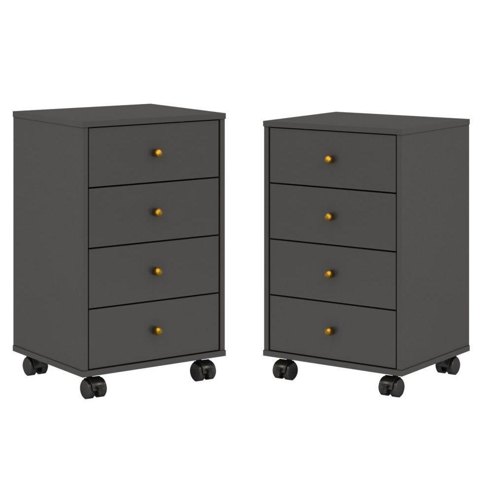 Conjunto 2 Gaveteiros 4 Gavetas Com Rodízios Joy Baker Grafito - 1