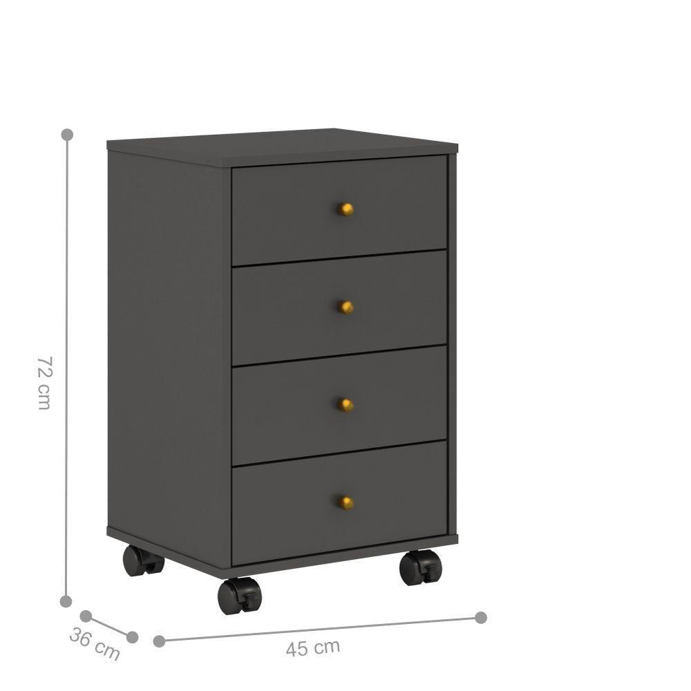 Conjunto 2 Gaveteiros 4 Gavetas Com Rodízios Joy Baker Grafito - 3