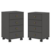 Conjunto 2 Gaveteiros 4 Gavetas Com Rodízios Joy Baker Grafito - 1